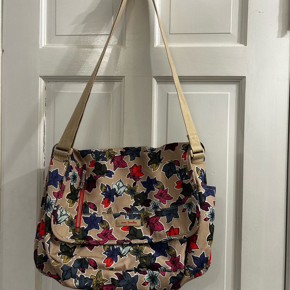 Vera Bradley Beige Floral Messenger/Laptop Bag with Multicolor Flowers